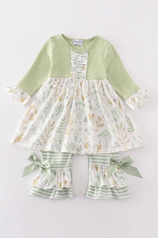 Green Botanical Girl Romper