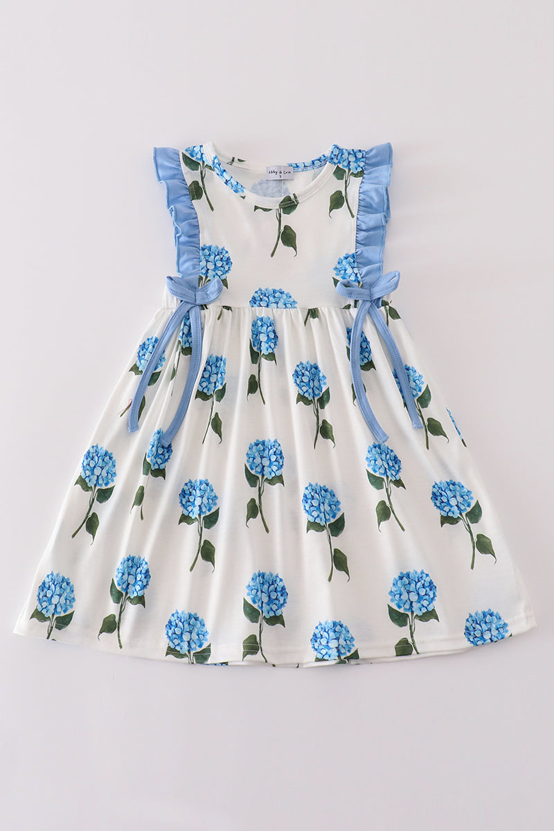 Blue & White Hydrangea Print Girl Dress