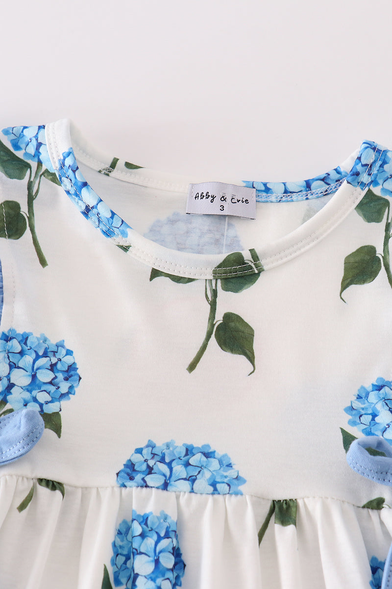 Blue & White Hydrangea Print Girl Dress