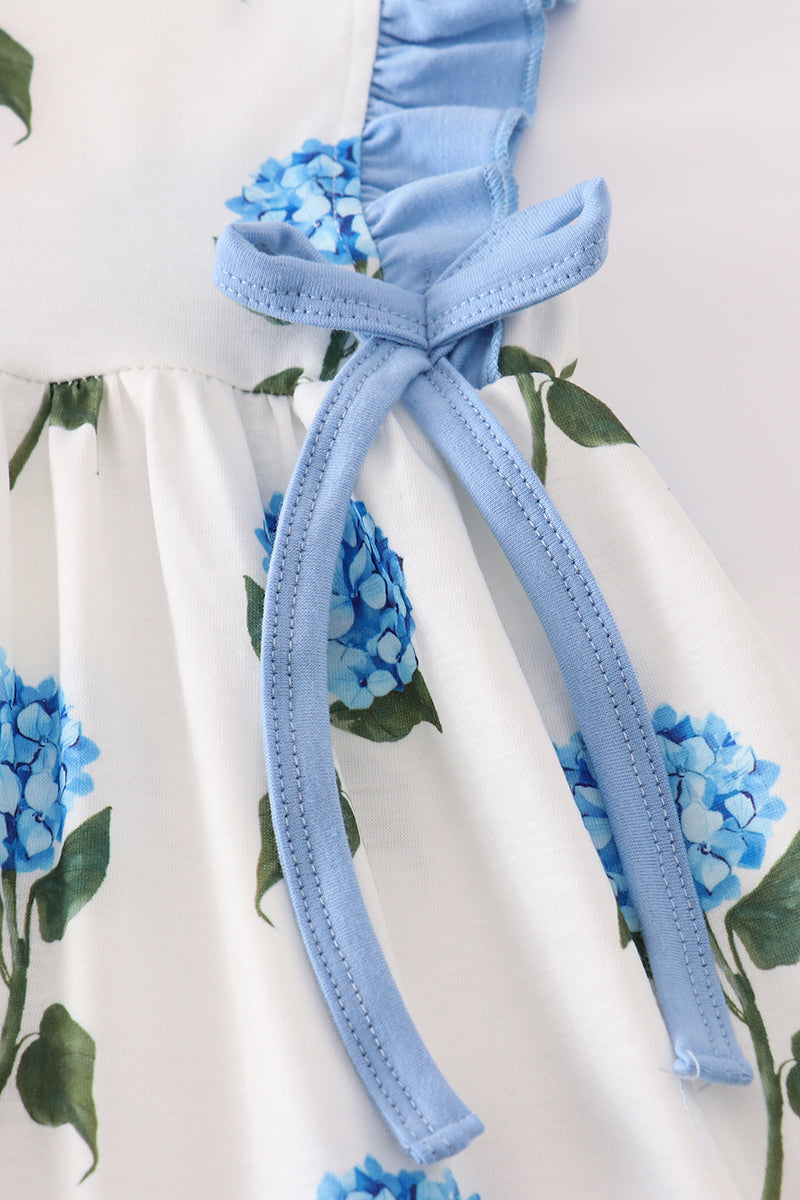 Blue & White Hydrangea Print Girl Dress