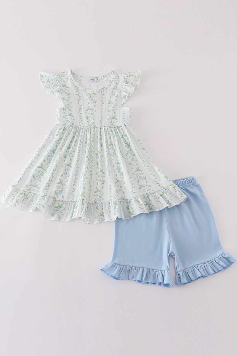 Blue Botanical Print Girl Set