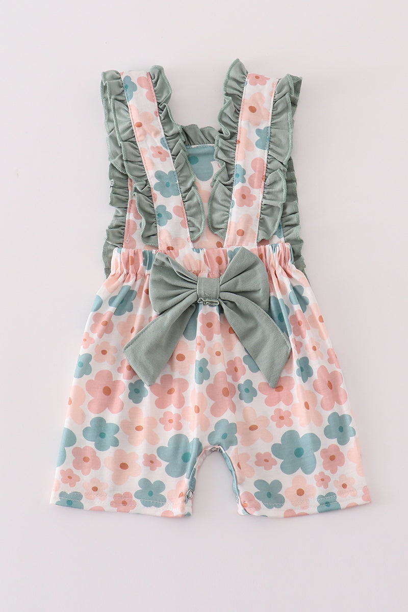 Green Floral Print Girl Romper