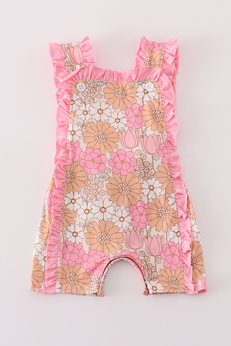 Retro Floral Ruffle Baby Girl Romper