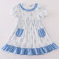 Blue Bow Ruffle Girl Dress