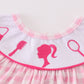 Pink Barbie Embroidery Gingham Girl Bubble