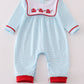 Valentine's Day Heart Envelope Embroidery Stripe Boy Romper