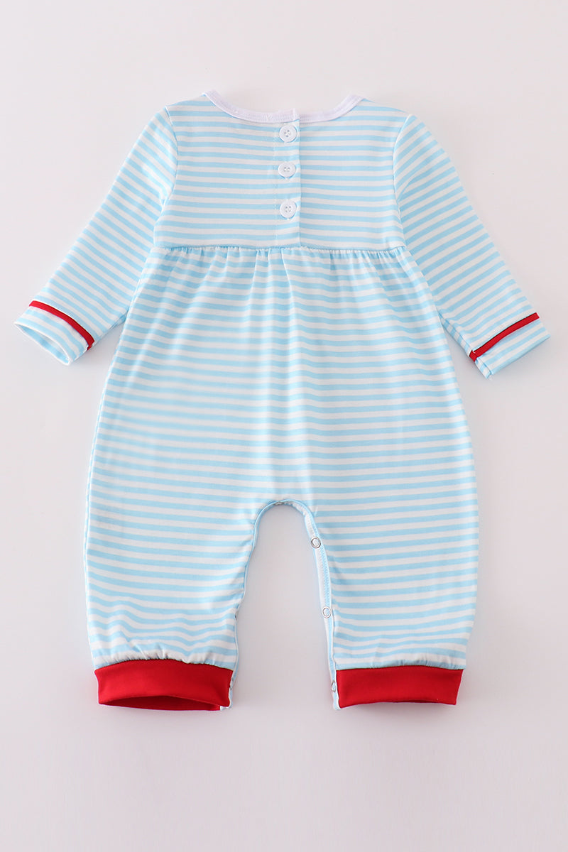 Valentine's Day Heart Envelope Embroidery Stripe Boy Romper