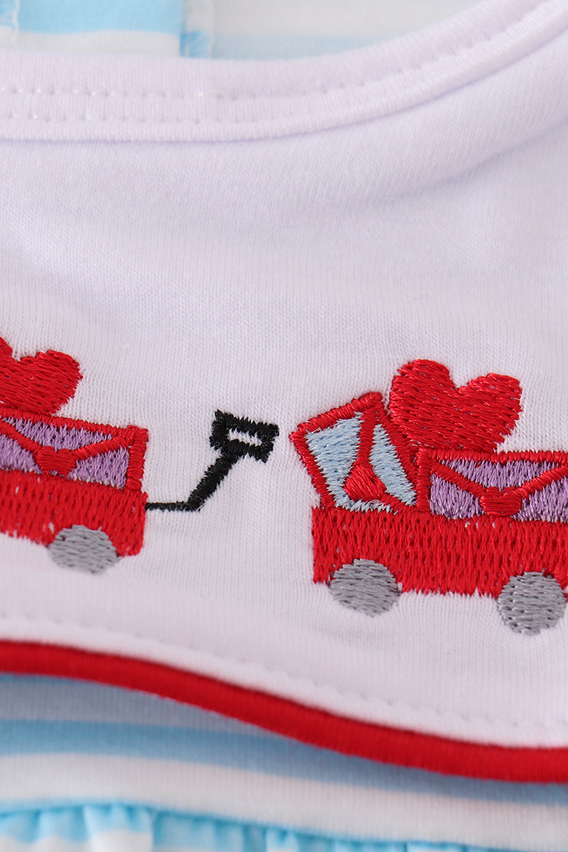 Valentine's Day Heart Envelope Embroidery Stripe Boy Romper