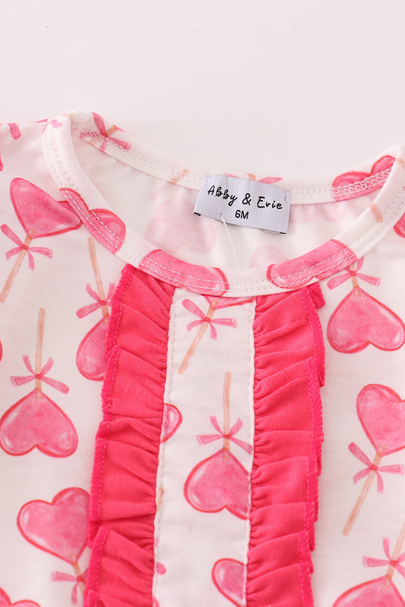 Pink Valentine Heart Print Girl Romper