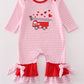 Valentine'S Day Fire Truck Applique Girl Romper