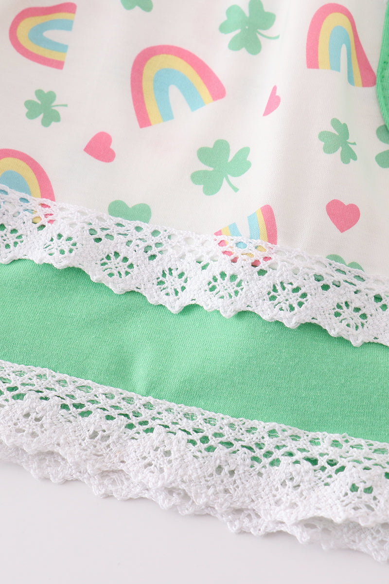 Green Rainbow Clover Girl Pants Set