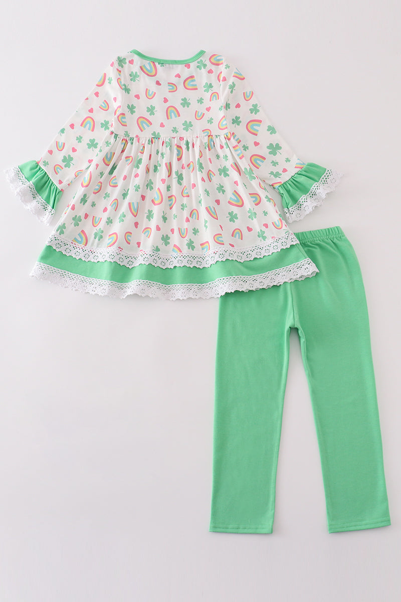 Green Rainbow Clover Girl Pants Set