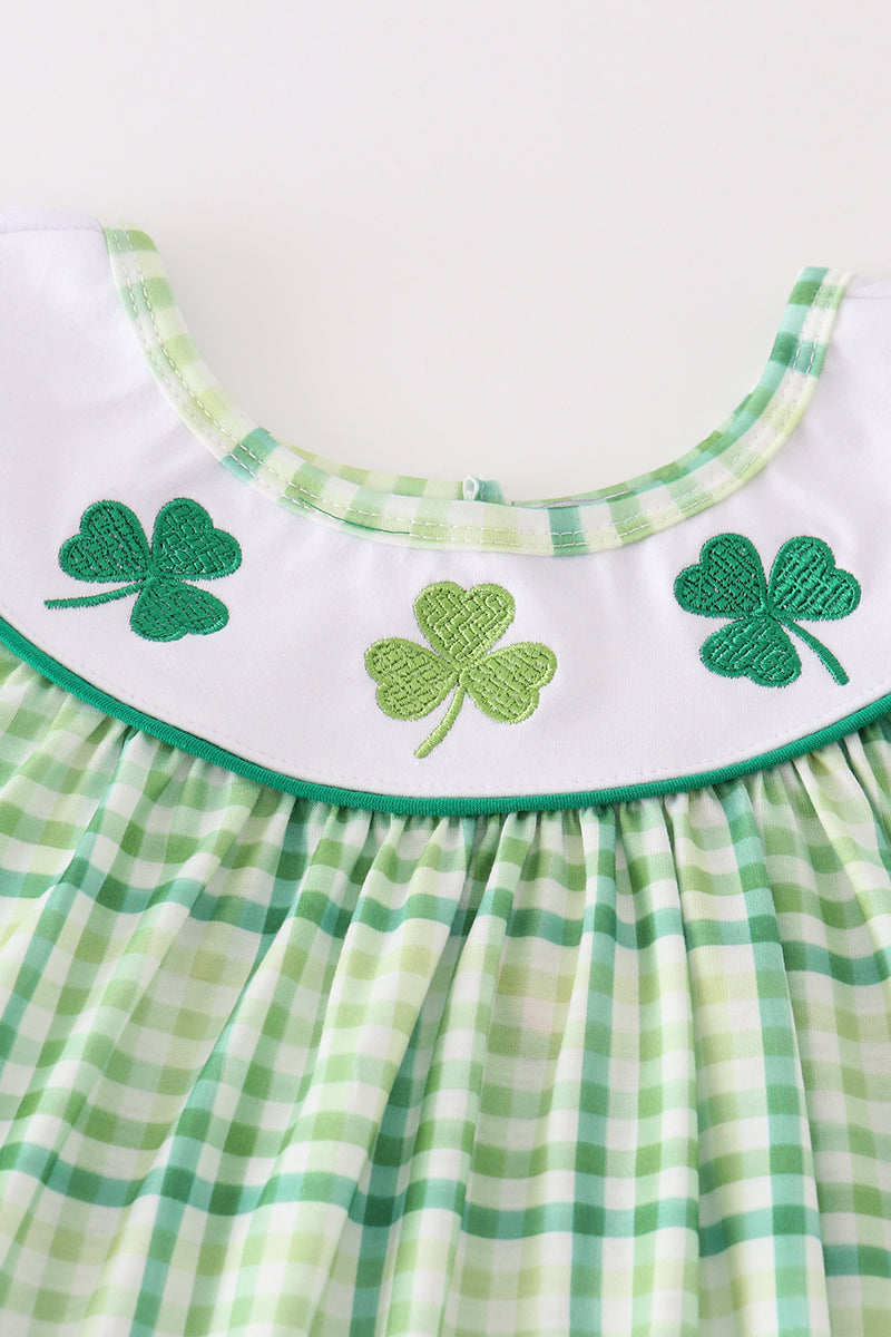 Green Lucky Clover Embroidery Girl Pants Set