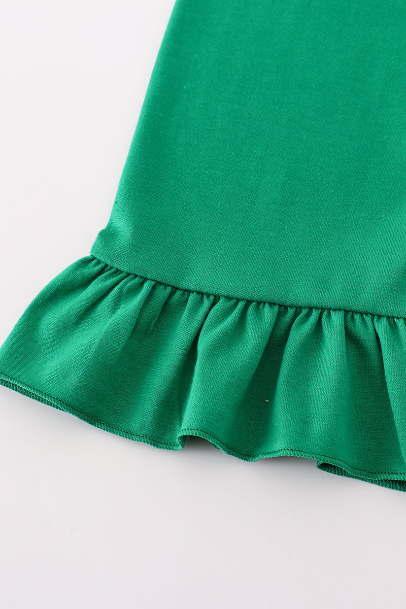 Green Lucky Clover Embroidery Girl Pants Set