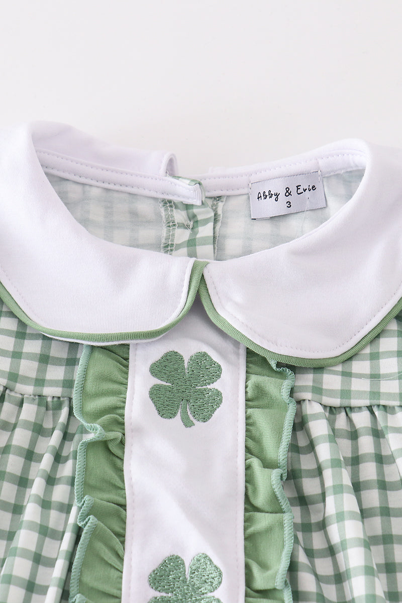 Green Clover Embroidery Girl Set