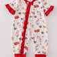 Red The Lord's Chicken Print Girl Romper