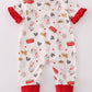 Red The Lord's Chicken Print Girl Romper