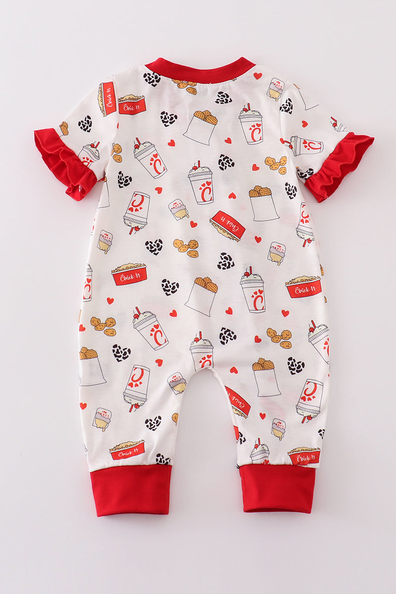 Red The Lord's Chicken Print Girl Romper