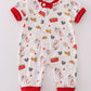 Red The Lord's Chicken Print Boy Romper