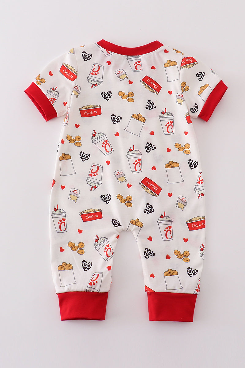 Red The Lord's Chicken Print Boy Romper