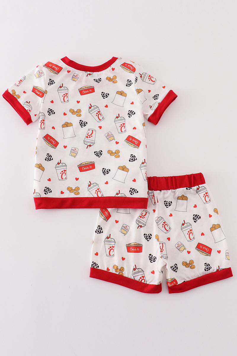 Red The Lord'S Chicken Print Boy Pajamas Set