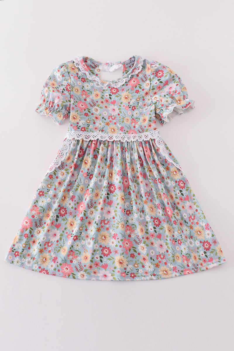 Green Daisy Print Mom&Me Dress