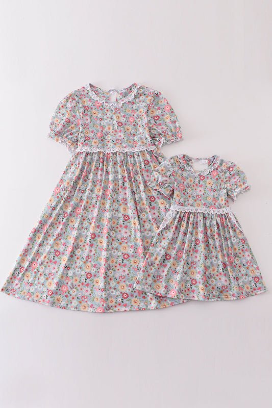 Green Daisy Print Mom&Me Dress