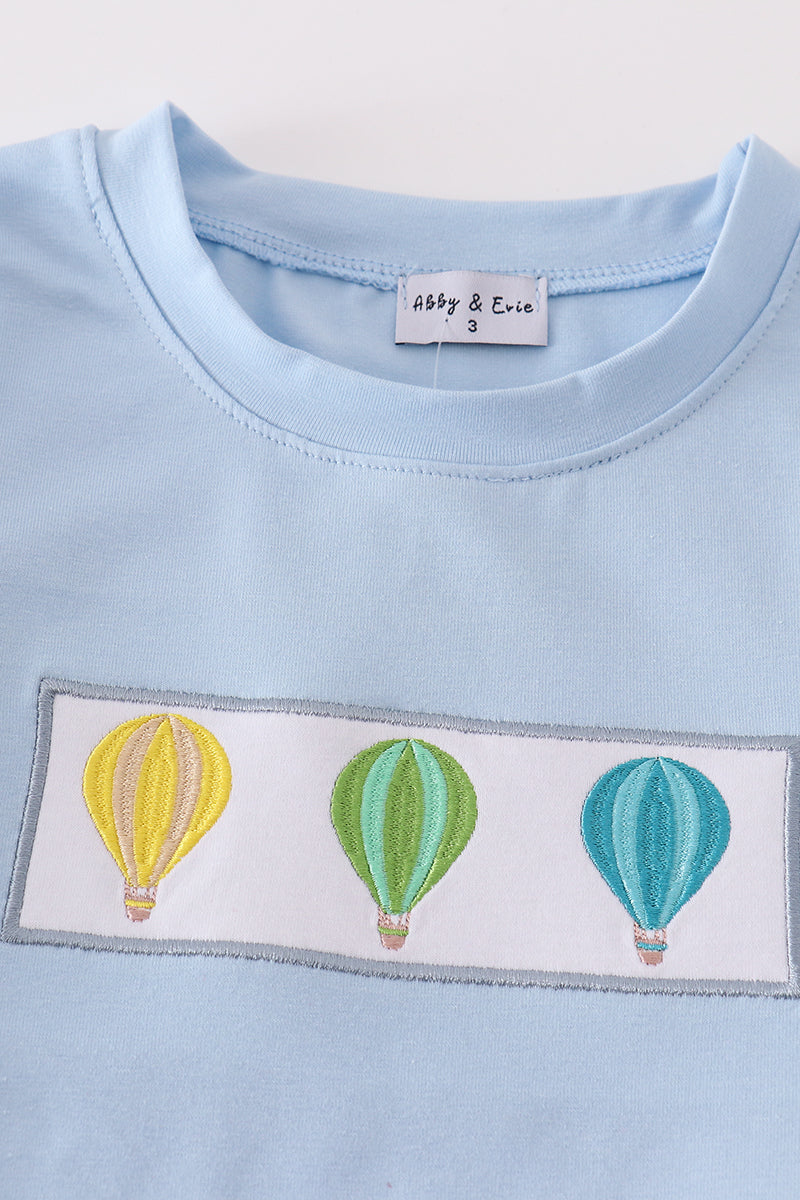 Blue Hot Air Balloon Embroidery Boy Set