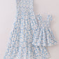 Blue Porcelain Petals Print Smocked Mom&Me Dress