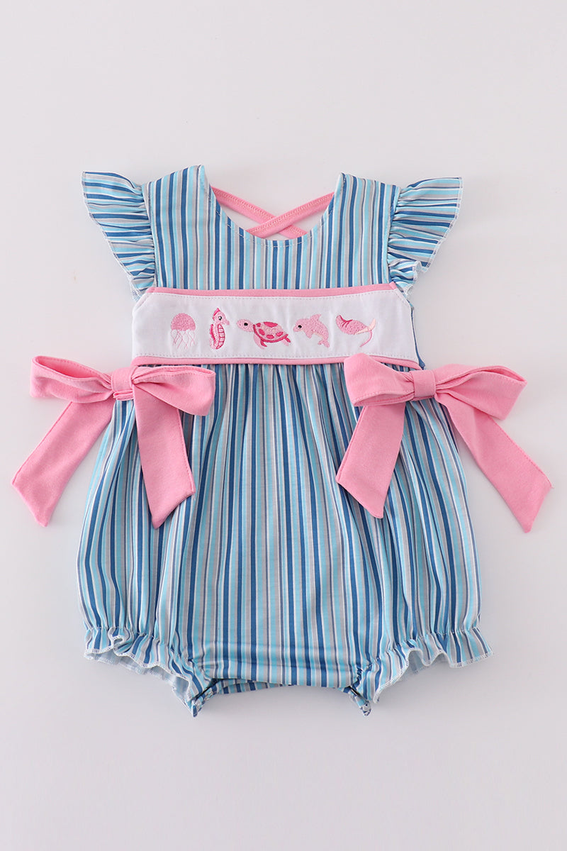 Blue Stripe Marine Embroidery Girl Bubble