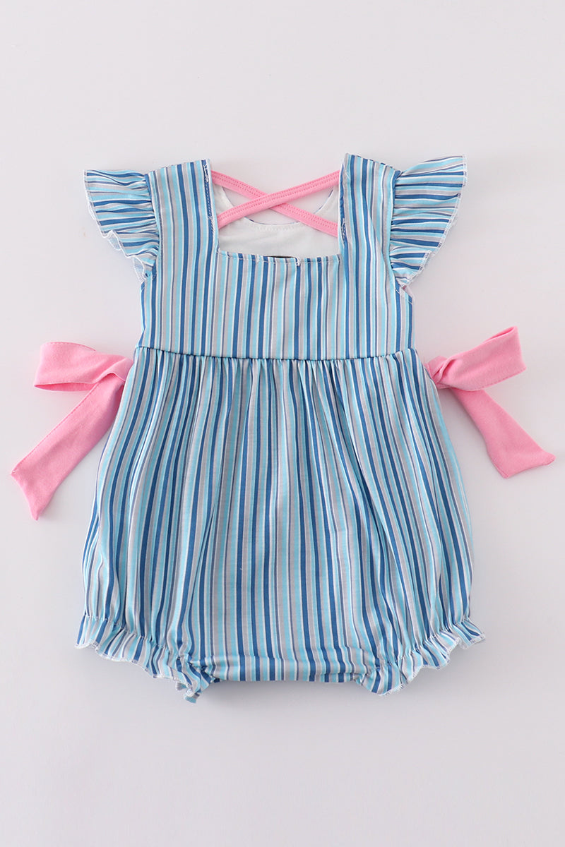 Blue Stripe Marine Embroidery Girl Bubble