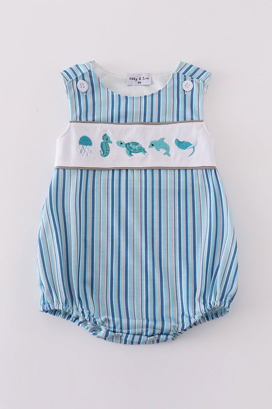 Blue Stripe Marine Embroidery Boy Bubble