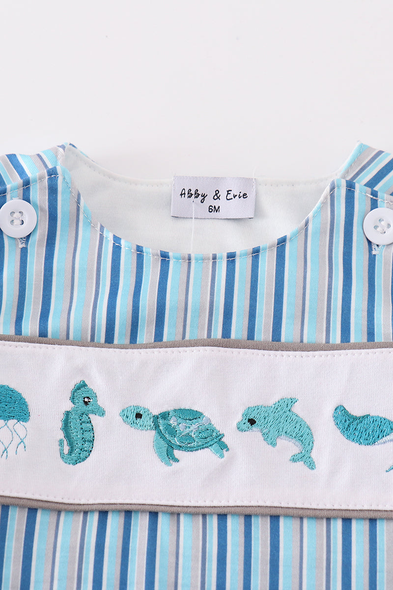 Blue Stripe Marine Embroidery Boy Bubble