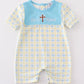 Yellow Plaid He is Risen Embroidery Boy Romper