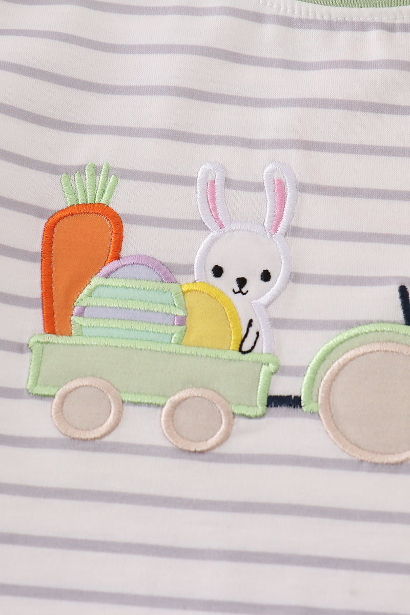 Easter Stripe Bunny Applique Boy Set