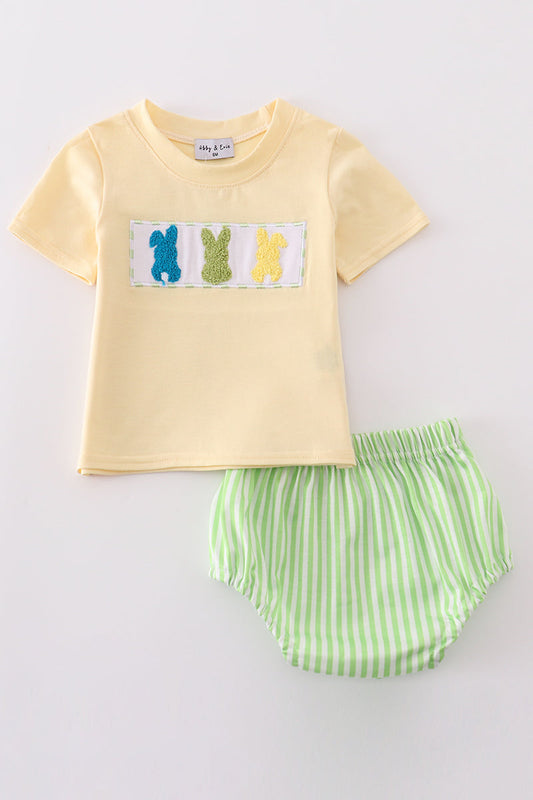 Green Easter Bunny French Knot Boy Bloomer Set