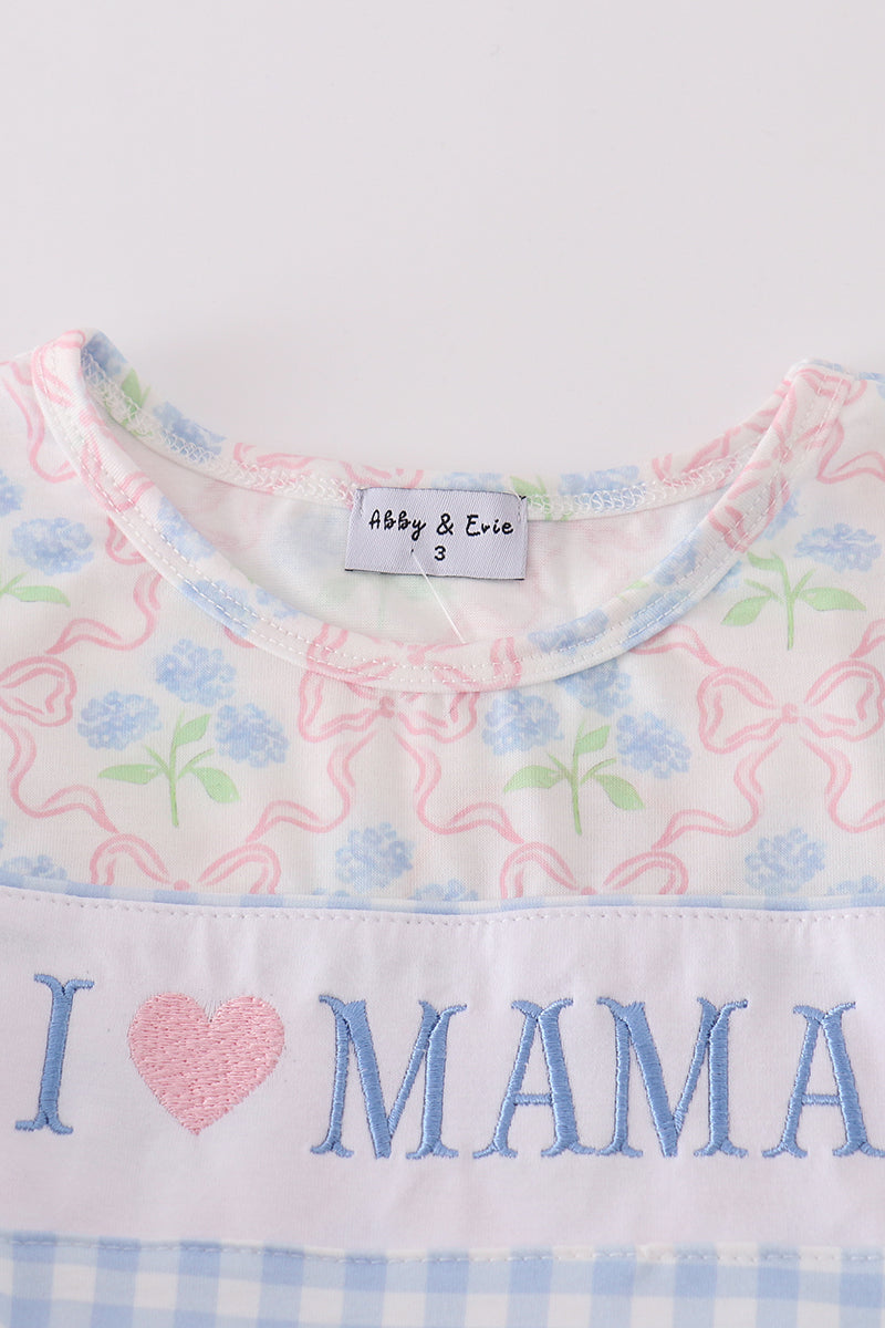 Blue  I Love Mama Embroidery Girl Set