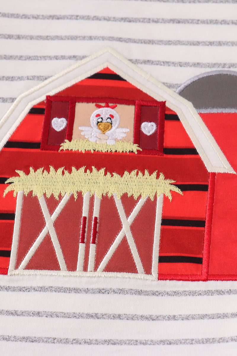 Red Farm Applique Girl Set