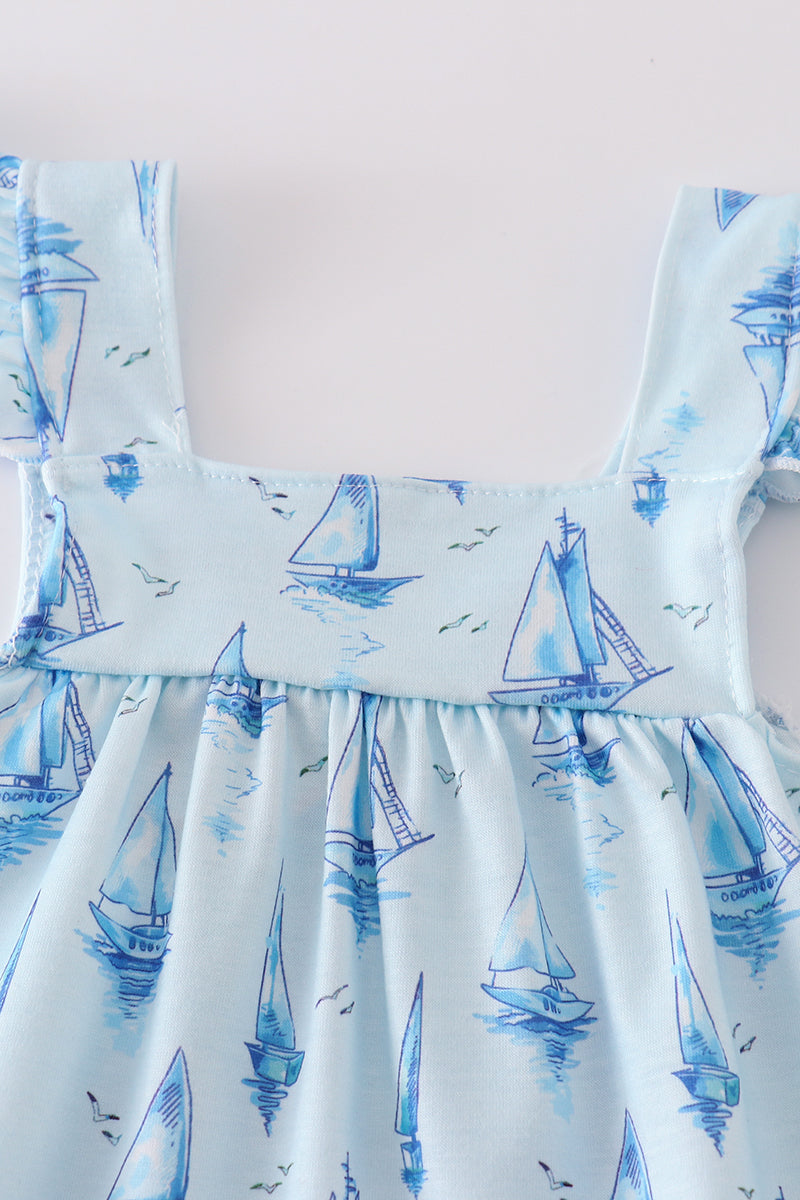 Blue Sailboat Print Girl  Bloomer Set