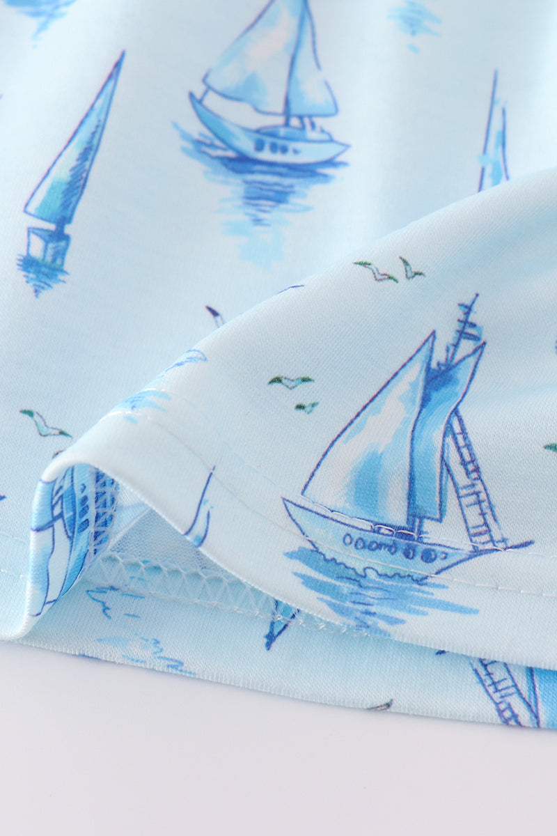 Blue Sailboat Print Girl  Bloomer Set