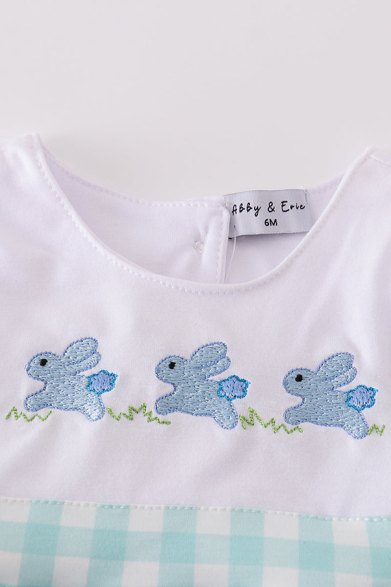 Leopard Bunny Embroidery Boy Gingham Bubble