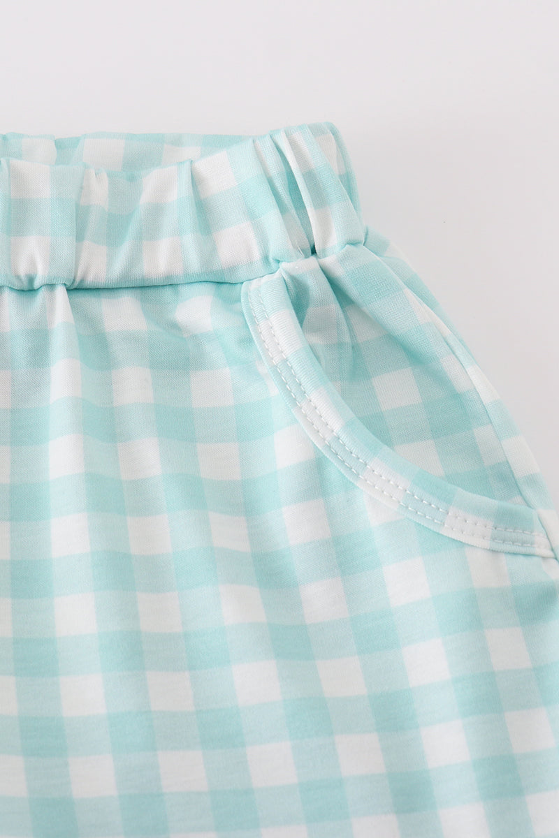 Blue Gingham Boy Shorts Set