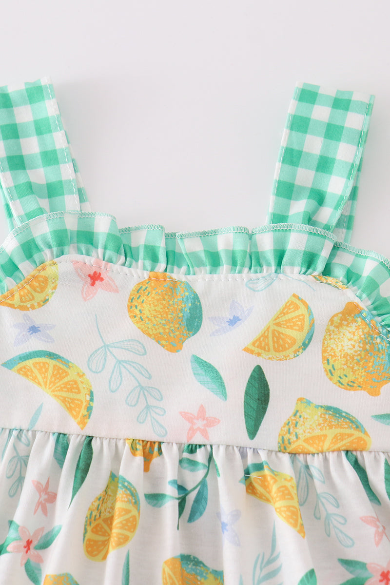 Green Lemon Print Girl Bloomer Set