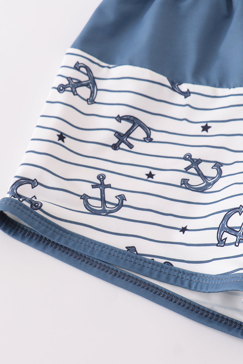 Blue Stripe Anchor Print Boy Swimwear