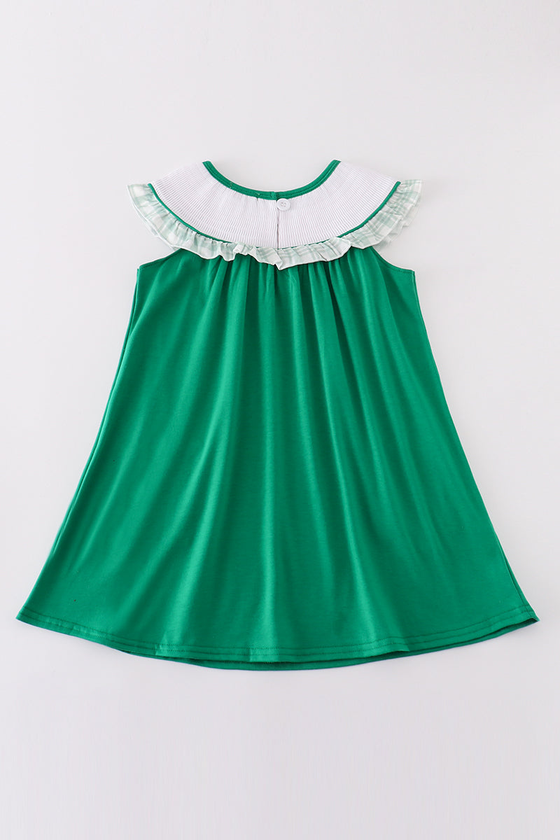 Green Farm Embroidery Smocked Girl Dress