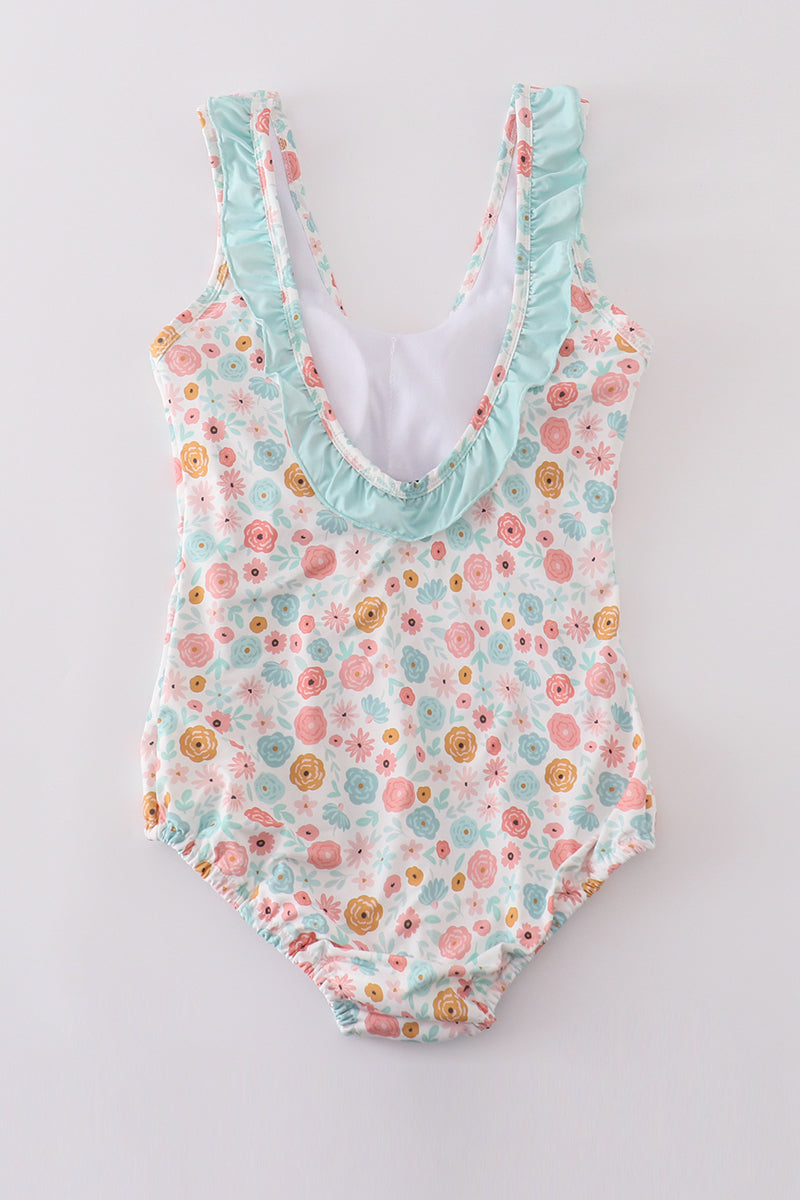 Minty Floral Bloom Print Mom Swimsuit