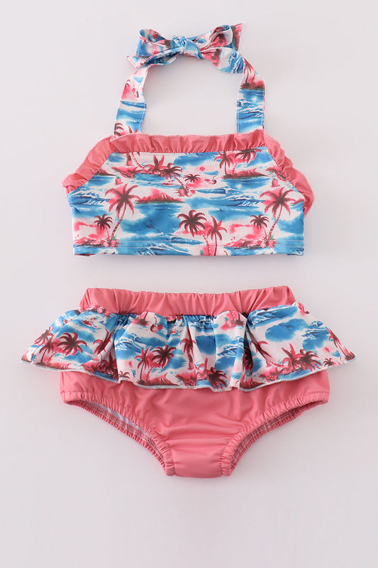 Beach Palm Print 2pc Girl Swimsuit