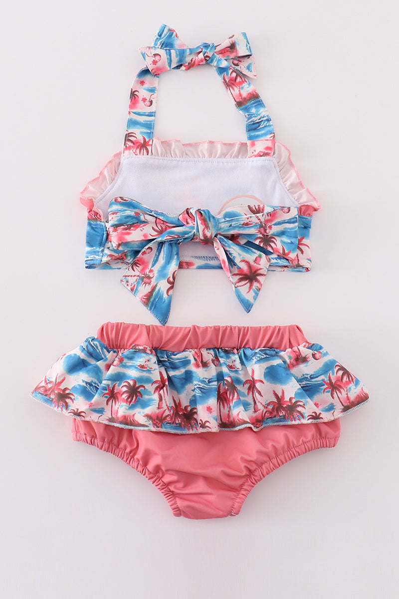 Beach Palm Print 2pc Girl Swimsuit