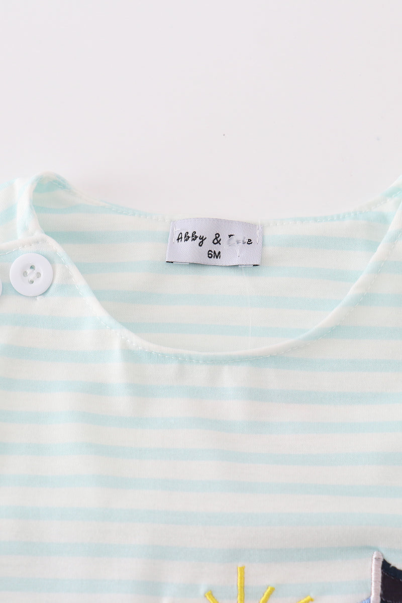 Blue Stripe Sailboat Boy Bloomer Set