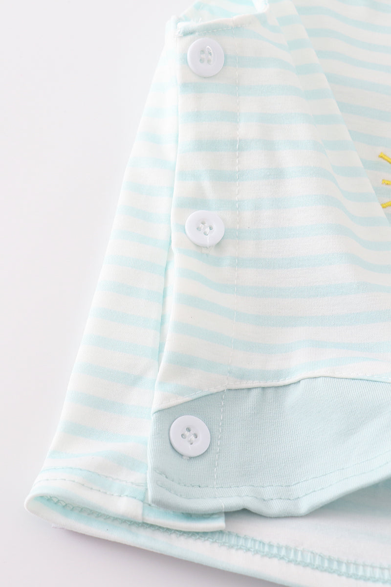 Blue Stripe Sailboat Boy Bloomer Set